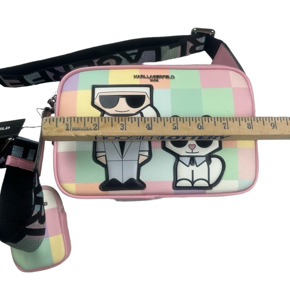 NWT KARL LAGERFELD Pastel Checkered Crossbody Choupette Bag Designer Chic - Picture 9 of 13